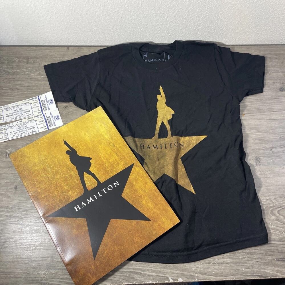 Hamilton Broadway Musical Souvenir Lot - Official T-Shirt, Program & Tickets